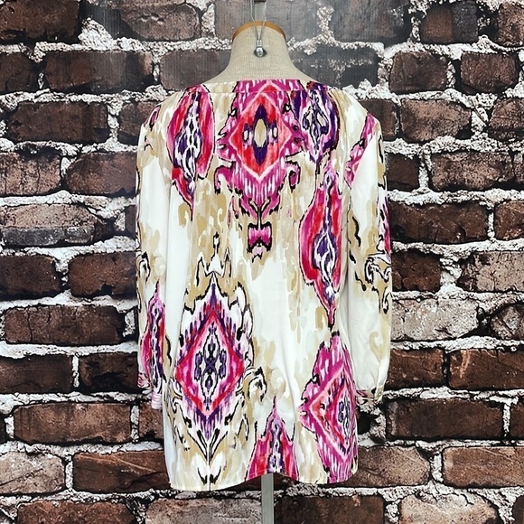 Chico’s Blouse Top Paisely Pink Cream Chico’s Size 12 Large - Picture 9 of 15